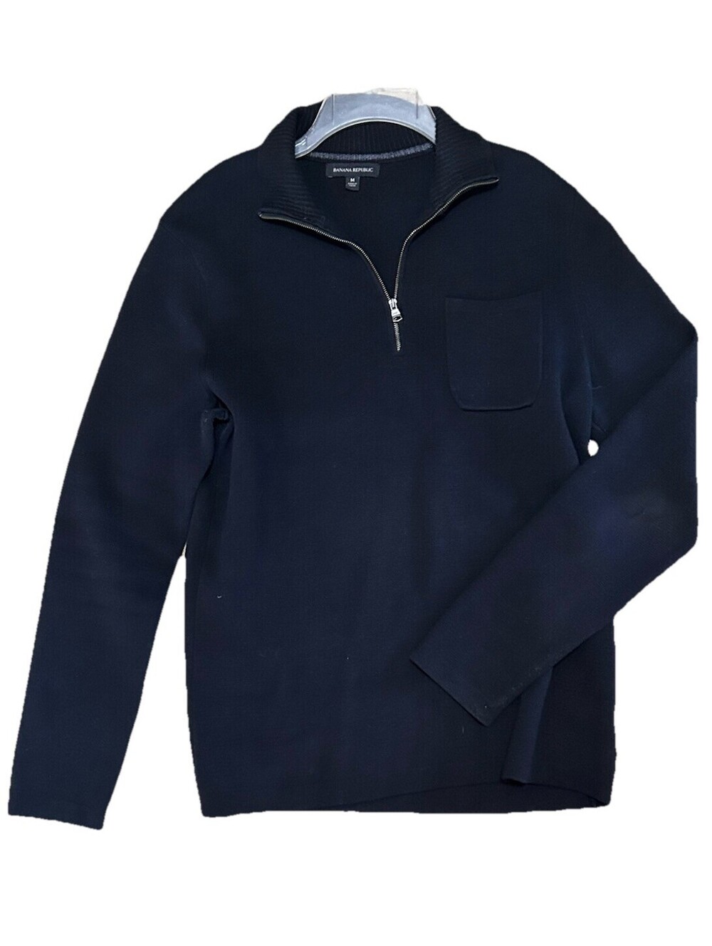 Banana Republic Sz M Mens Black Half Zip Sweater Pocket Cotton Blend Bus Casual